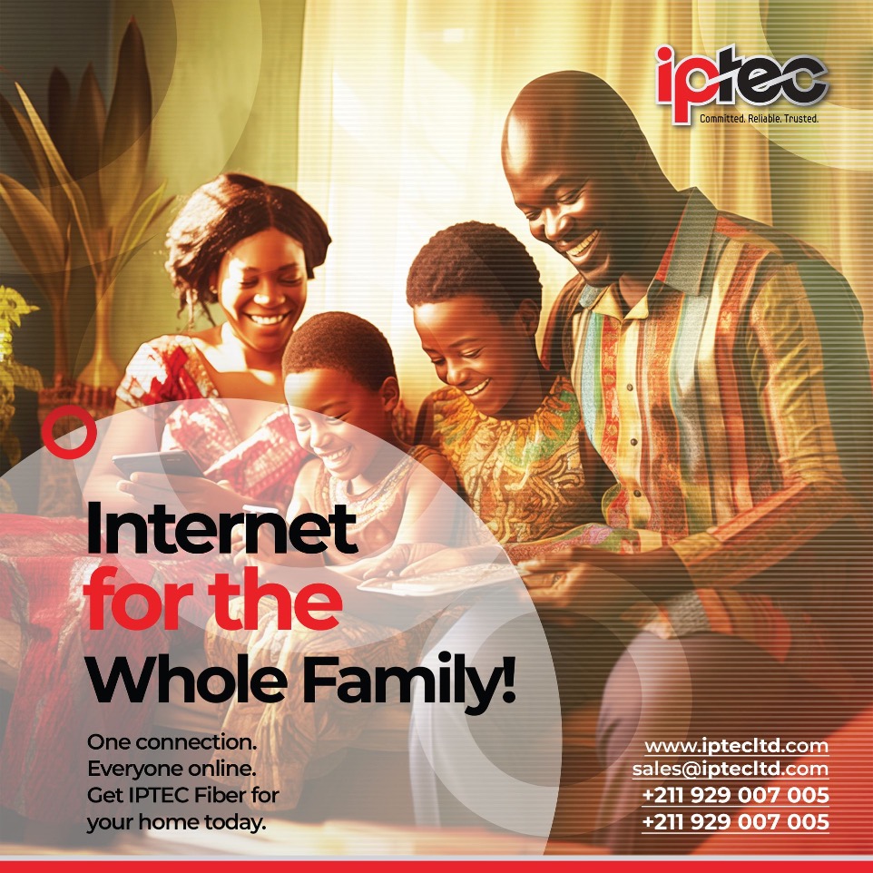 Happy family using IPTEC WiFi in Juba home